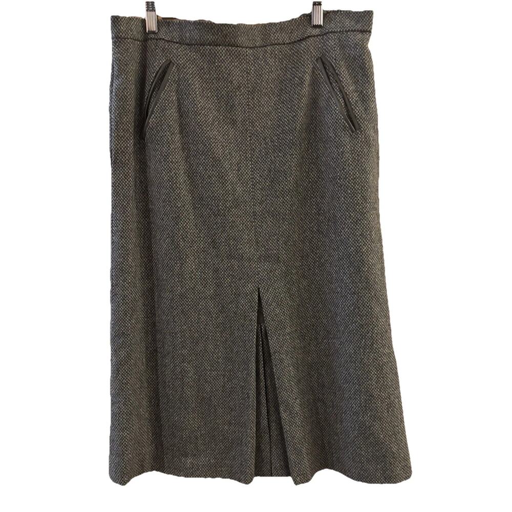 VTG Aquascutum Midi Skirt A Line Brown Tweed 100% New Wool Equestrian Polo Club